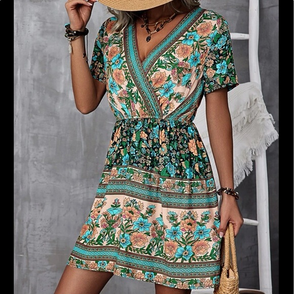 Boho Floral Tropical Print Cottagecore Dress - Picture 3 of 6